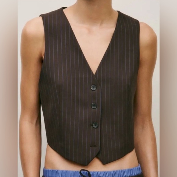 Zara Tops - Zara Brown Pinstripe Vest size xs